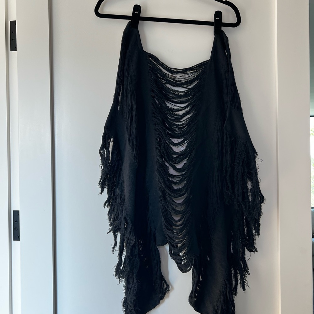 Elegant Black Fringe Tunic Top